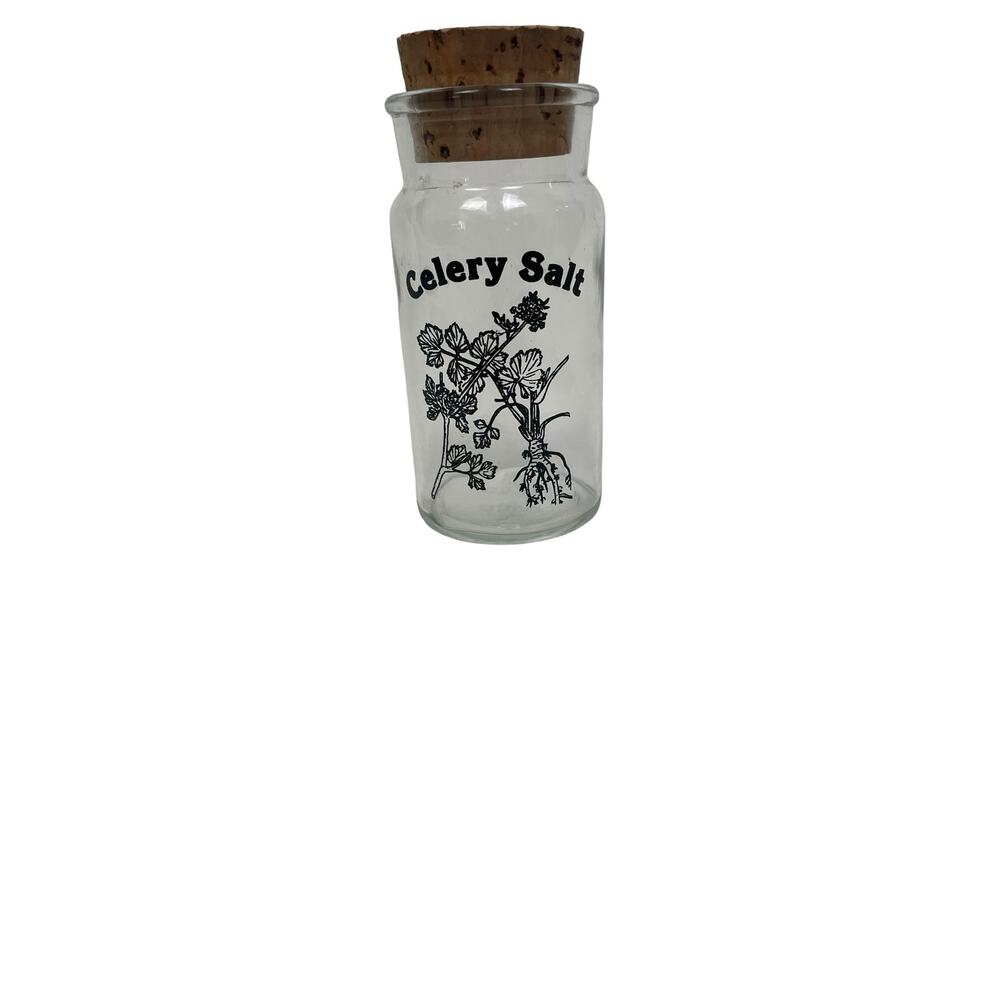Vintage Wheaton Glass CELERY SALT 1970s Botanical Art Glass SPICEJAR w/Cork EUC